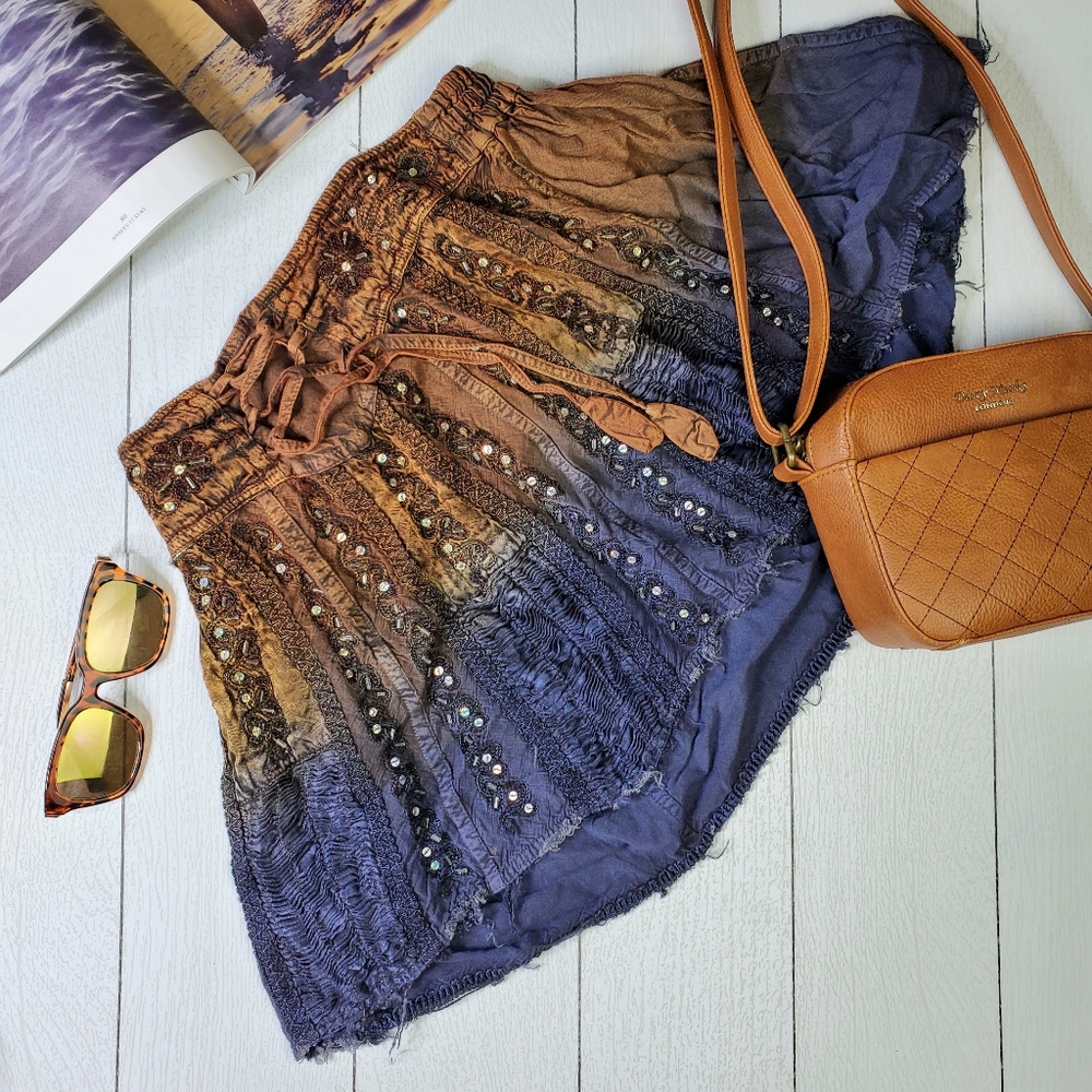 Hand-stitched Jamaican Multicolored Drawstring Miniskirt